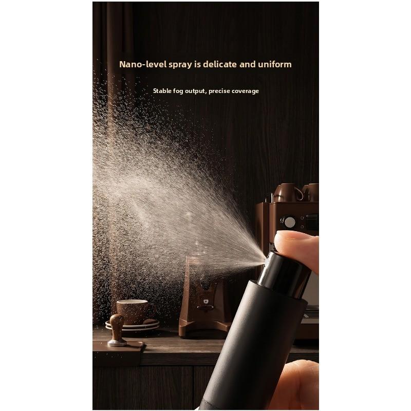 Portable coffee spray bottle, glass body with press-down mechanism, anti-static and dust-proof, coffee beans grinding accessory.