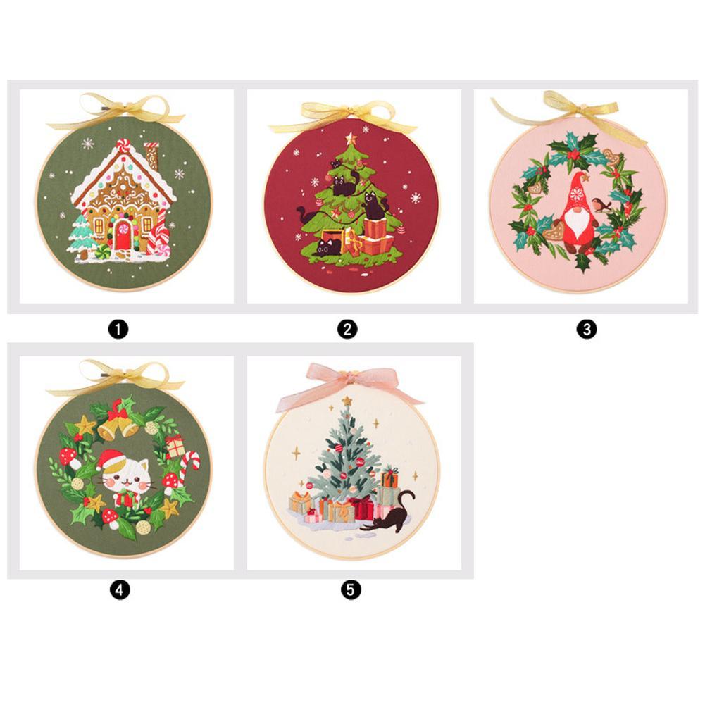Embroidery Kit, Cross Stitch Kits For Beginners, DIY Needlepoint Kits With Stamped Christmas Pattern Fabric Hoop Needle Threads