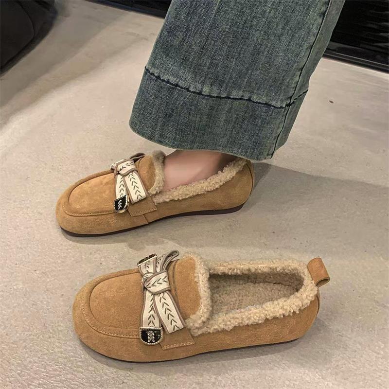 Зимние пушистые туфли зимние ретро Birkenstocks на плоской подошве с мягкой подошвой верхняя одежда велюровые теплые хлопковые туфли
