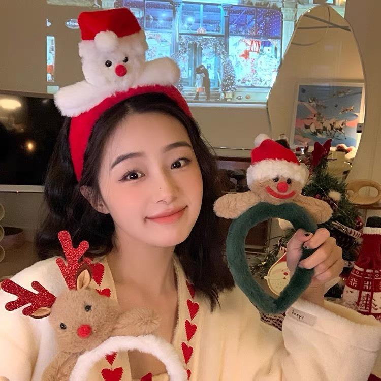 Милая рождественская повязка на голову в виде лося, женская заколка для волос в виде рогов пряничного человечка, повязка на голову для мытья лица, осенние и зимние плюшевые аксессуары для волос, головной убор