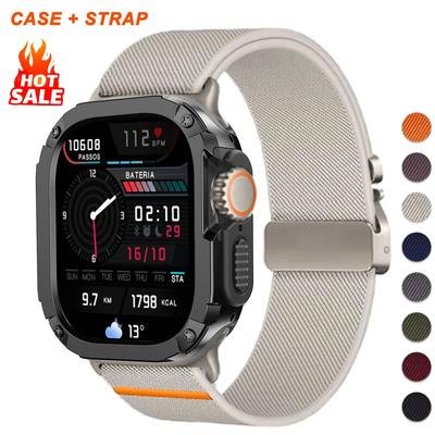 Чехол+Ремешок для Apple Watch Ultra 49мм 10 9 8 7 46мм 2 в 1 Защитный чехол-броня Нейлоновый браслет для IWatch Series6 SE 5 4 3