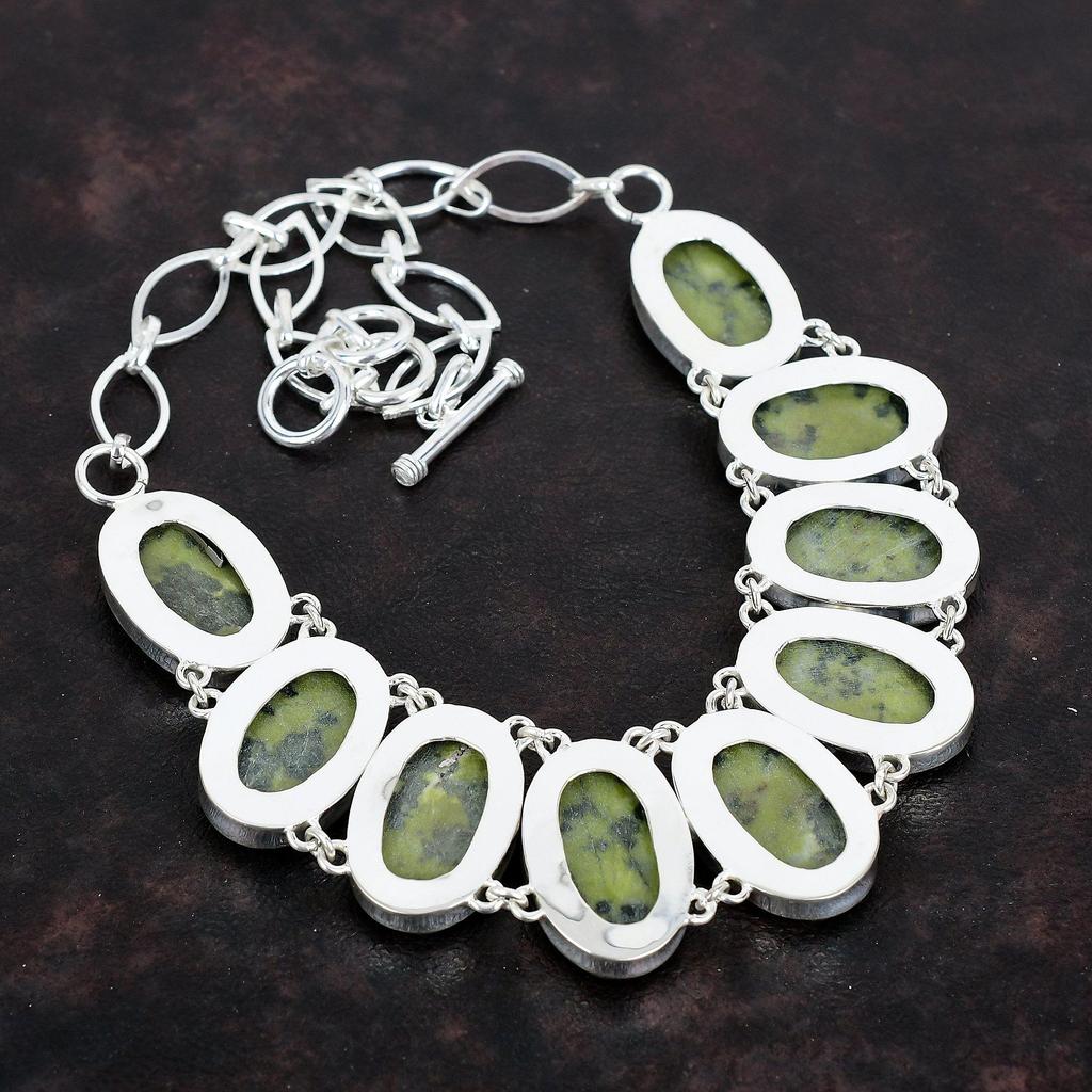 Ожерелье из серпантина, ожерелье из натурального драгоценного камня, регулируемая цепочка из стерлингового серебра 925 пробы, украшения ручной работы, подарки для мамы, потрясающее ожерелье