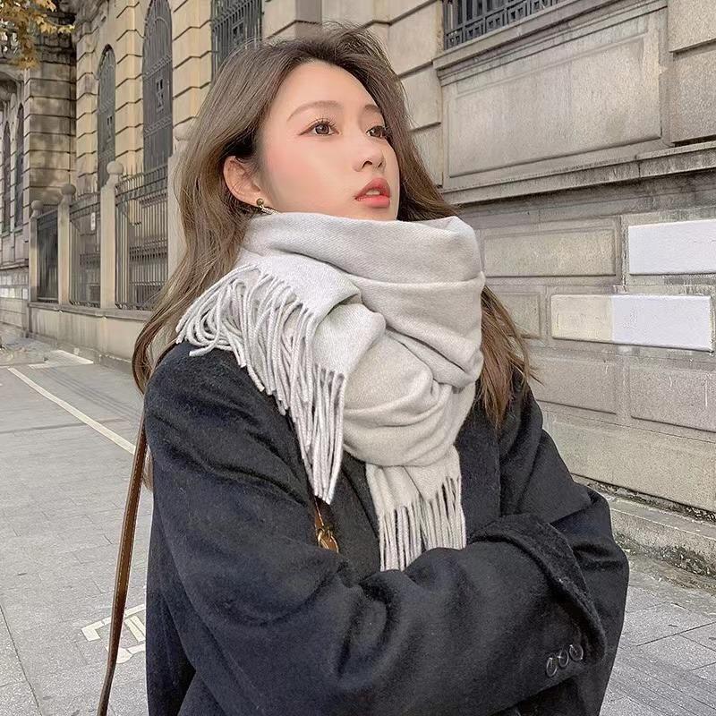 Winter Scarf Women Luxury Autumn Winter Cashmere Scarf Thickened Warm Shawl Classic Tassels Fluffy Scarf Solid Color Soft Shawl