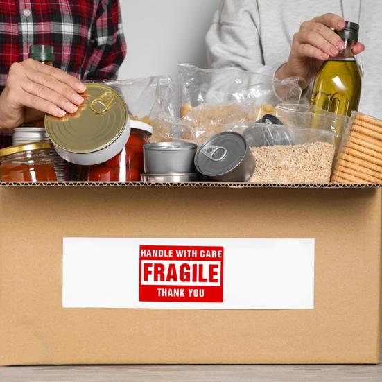 500Pcs/Roll Fragile Label Sticker Red White Handle with Care Fragile Thank You Self-adhesive Rectangle Package Box Shipping Warning Decal Kit