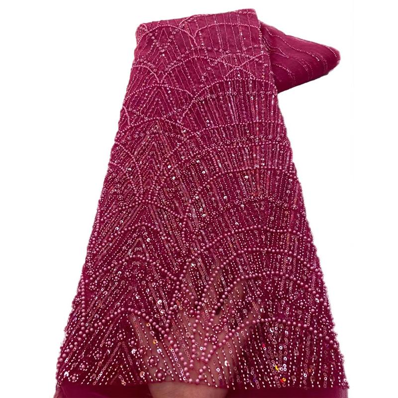 1 ярд Африканская роскошная кружевная ткань с бусинами и тюлем Нигерийская ручная работа Плотная кружевная ткань с пайетками Для DIY Свадебные Вечеринки Платья