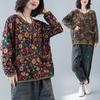 Трикотажные футболки с V-образным вырезом, свободного кроя, с длинным рукавом, топы, женская осенняя мода, с цветочным принтом, вставки, пуловеры, женская повседневная верхняя одежда