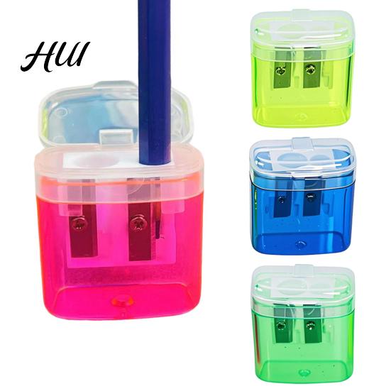 School Pencil Sharpener Dual-Hole 4 Color Transparent Plastic for Standard Round Shape Jumbo Pencils Kid-Friendly Portable with Cover Safe