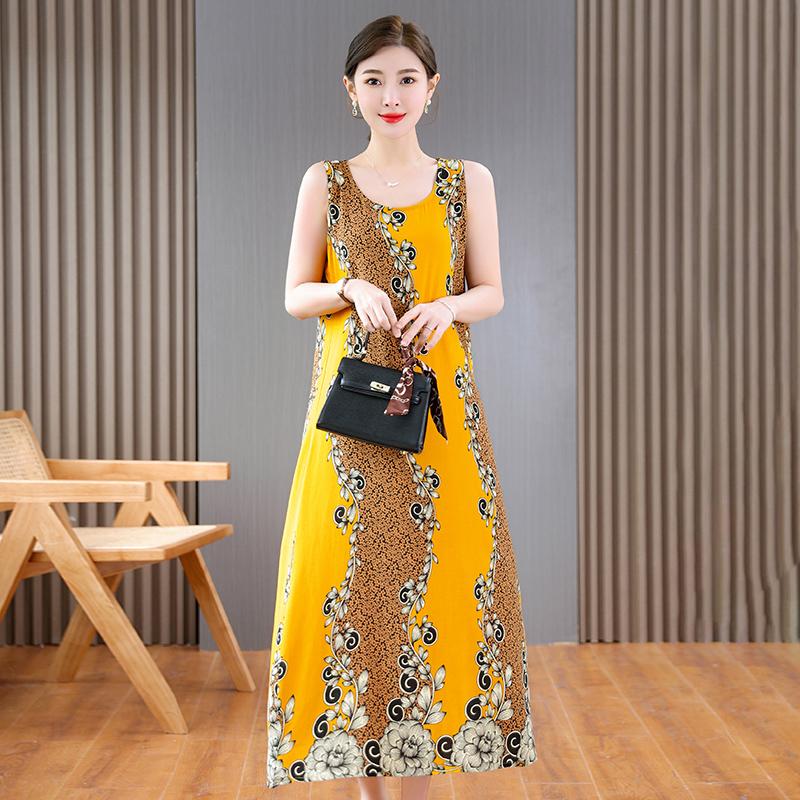 Летнее длинное платье, свободная летняя одежда для женщин, платья больших размеров, женское платье без рукавов с круглым вырезом XL-5XL