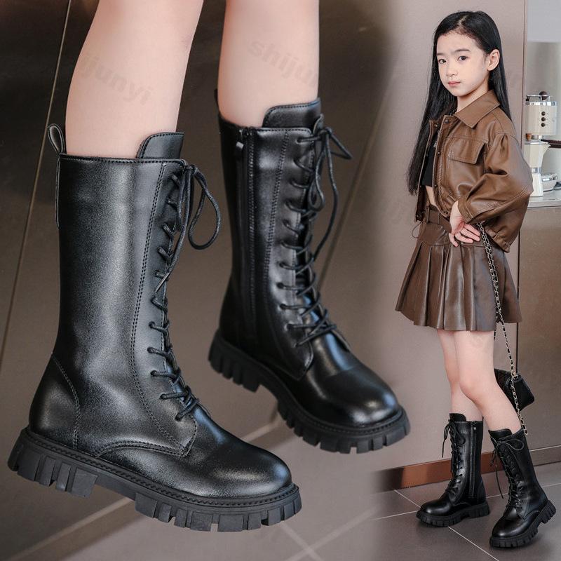 Children Knee Length Boots   Autumn British Girls Princess Boots Kids Zipper Comfortable Non Slip Solid Color Long Boots