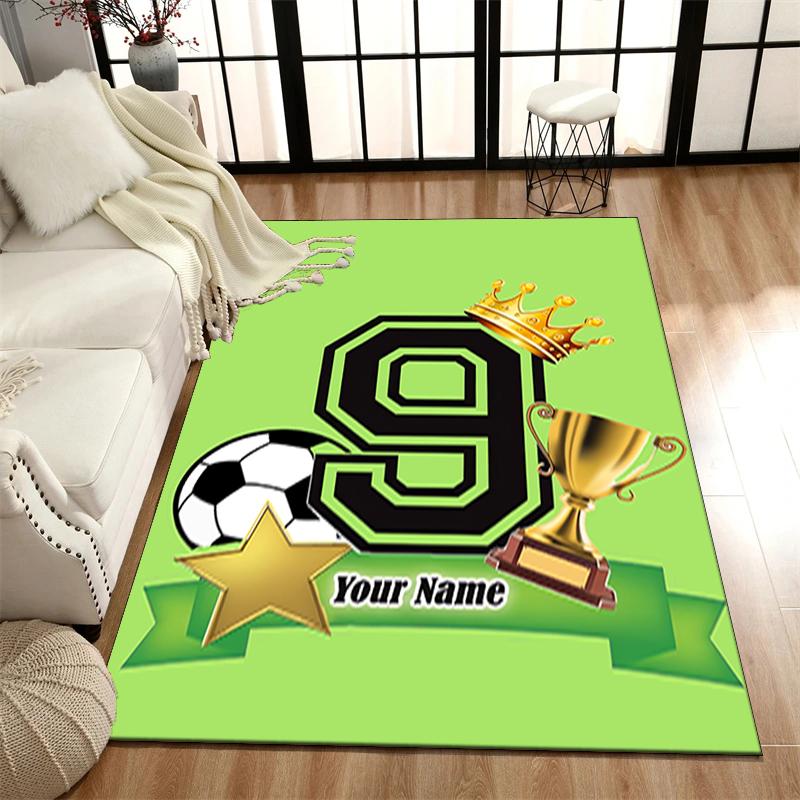 1PC Custom Name Soccer Trophy Celebration Theme Floor Mat Ideal for Living Room, Game Rooms, Office, Bedroom,Floor Mat Playful Design