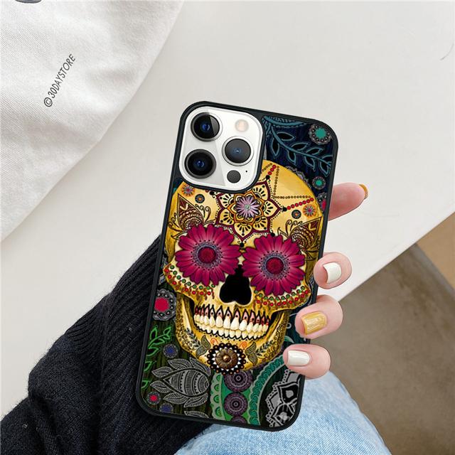 Чехол-ракушка с мексиканским черепом и цветком для iPhone 17 Air 15 16e 14 13 12 Pro Max 11 Pro Max Plus