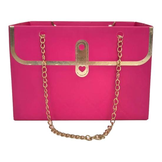 Flower Paper Gift Box with Metal Chain Bouquet Storage Bucket Small Florist Handbag Gift Craft Wrap Bag for Wedding Party Bridal Shower