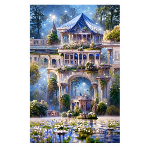 Diamond Painting Romantic Pink Flower House Castle Scenery Diamond Mosaic Embroidery Rhinestone DIY Princess Bedroom Decor S403