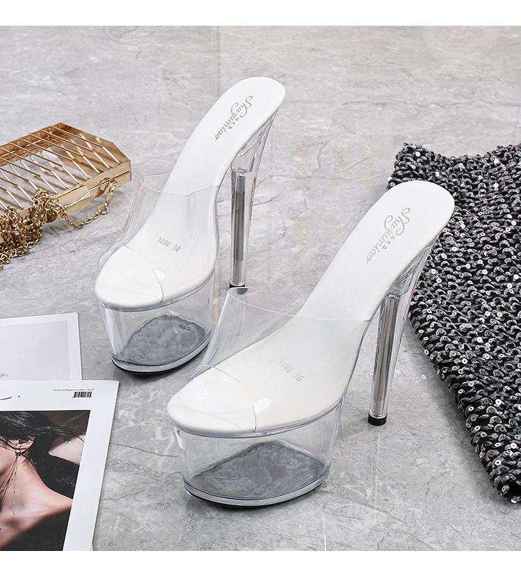 Super High Heels 17CM Thin Heel Waterproof Platform Sandals Women's Transparent Crystal Shoes Wedding Shoes LFD