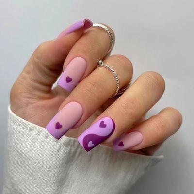 24 шт. съемные накладные ногти Nials с блестками, белые края, сделай сам, короткие, квадратные, красные, с сердечками, французские