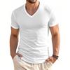 Летняя пляжная мужская футболка с V-образным вырезом, облегающая, однотонная, с коротким рукавом, хлопковый топ, мужская фитнес