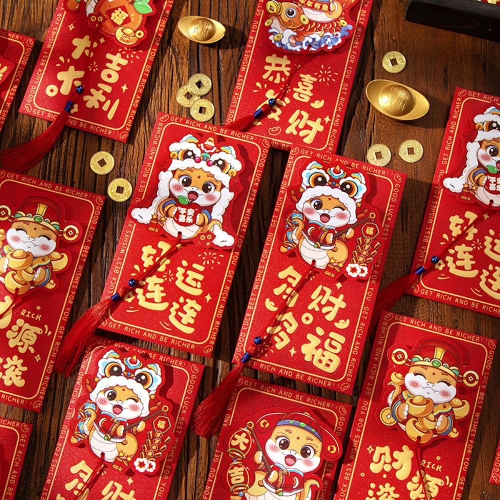 6pcs Cartoon 2025 Snake Year Red Envelopes Traditional Gifts Packing Bags  Kids Gift