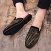 New Men's Charm Rhinestone Half Slippers Black Gold Shoes Male Casual Mules Moccasins Breathable Loafers Zapatos Hombre