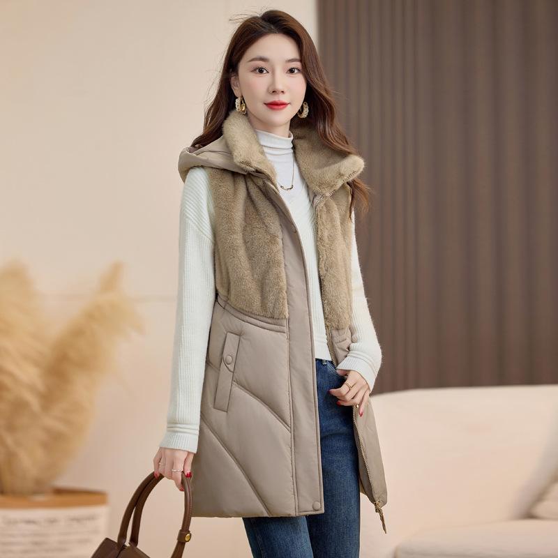 Winter new imitation mink splicing cotton clothes middle-aged women's fashion mother clothes new lapel warm jacket