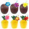 6pcs Hawaiian Tropical Pineapple Coconut Drinking Cup Plastic Juice Cups Summer Beach Pool Hawaii Luau Birthday Party Decoration