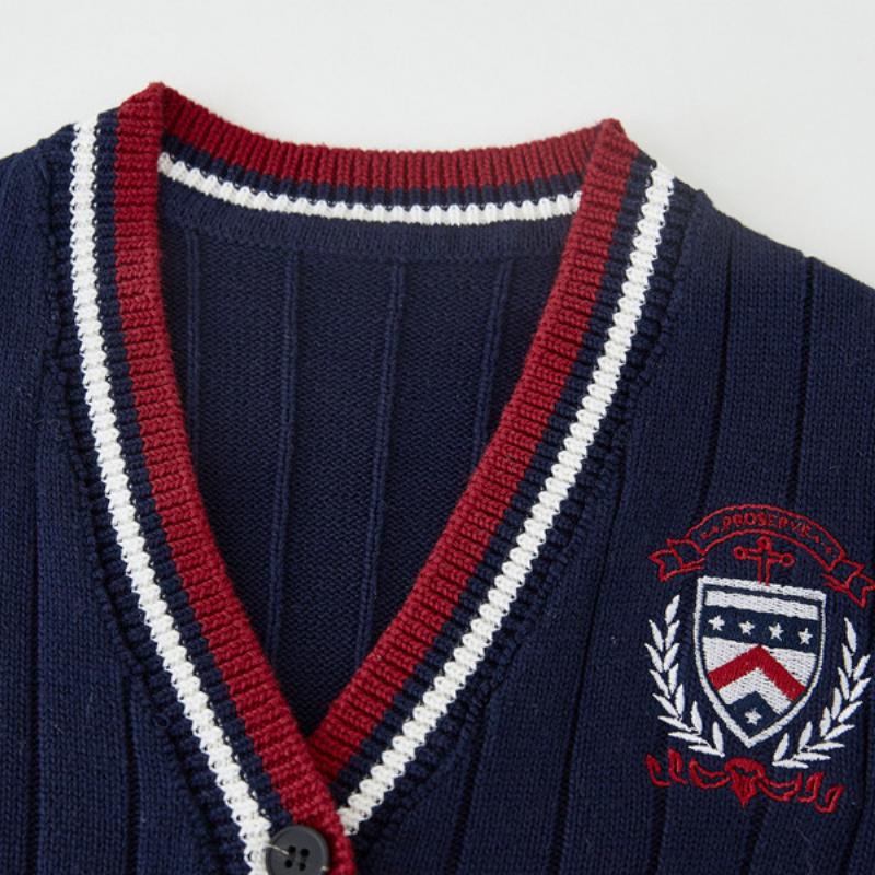 Кардиган вязаный контрастного цвета в стиле колледжа, с вышивкой, для мальчиков и девочек, школьная форма, классная форма, детский свитер-кардиган, куртка