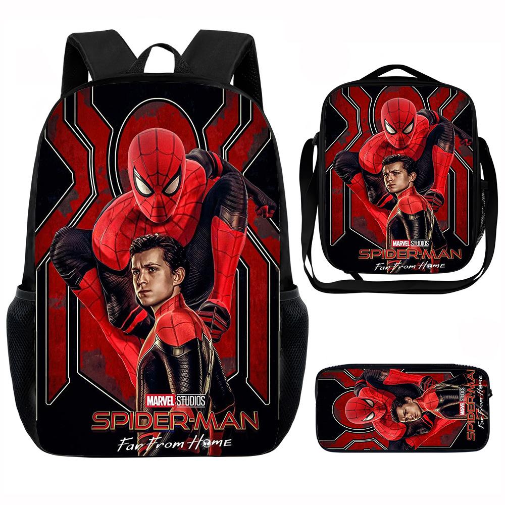 Spider-Man School Bag Lunch Bag Pencil Bag Elementary School Backpack Cartoon Peripheral Backpack Children's Bag Three-piece Set