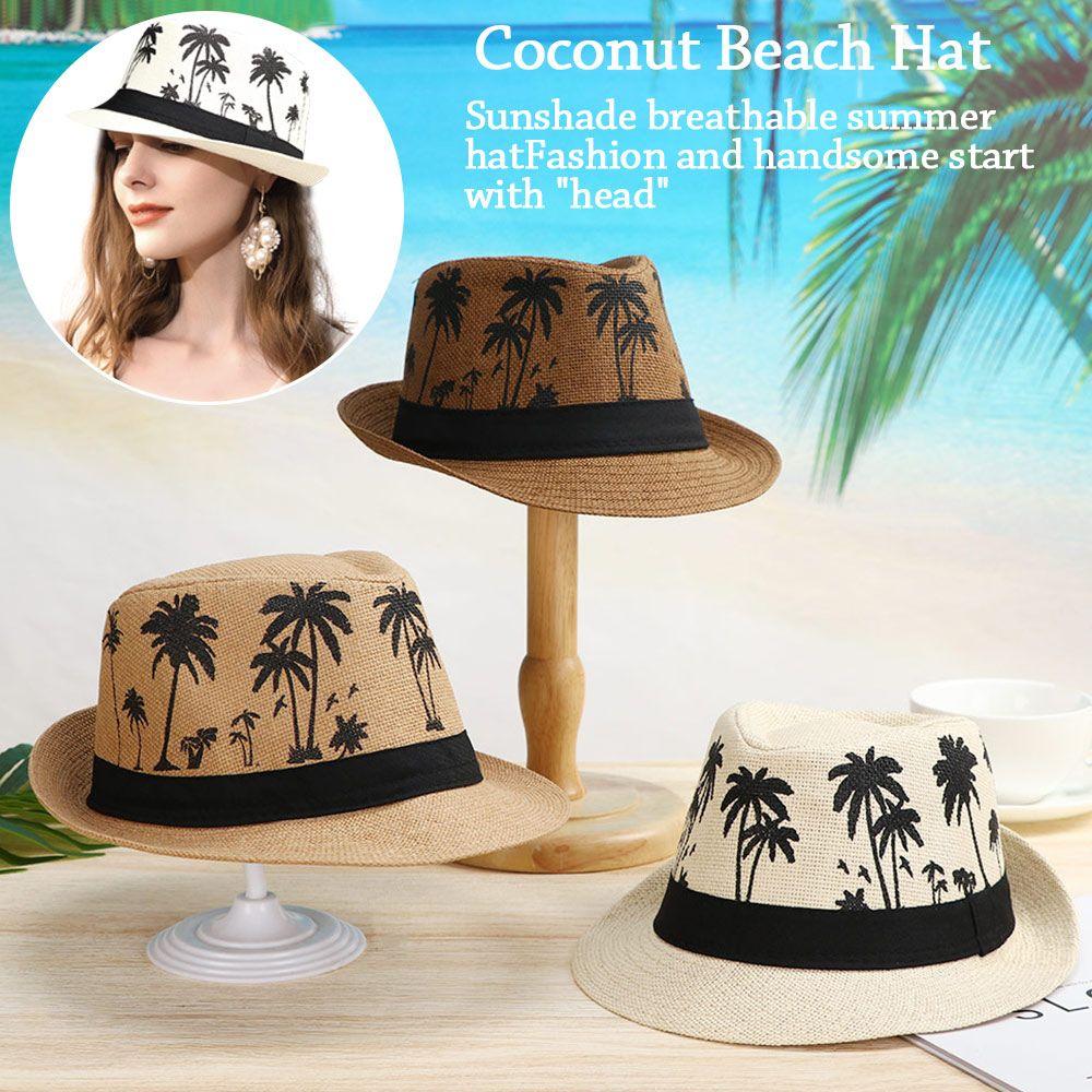 2022 Солнечная шляпа Мужская Женская Парная Цилиндр Рисунок Кокосовых Пальм Джазовая Кепка Пляжная Шляпа