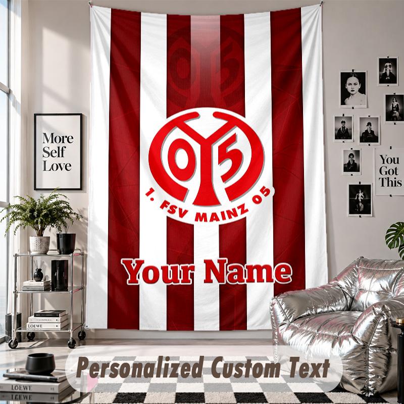 Wall Hanging Tapestry With Custom Name & Text, Mainz 05 Decorative Tapestry For Bedroom