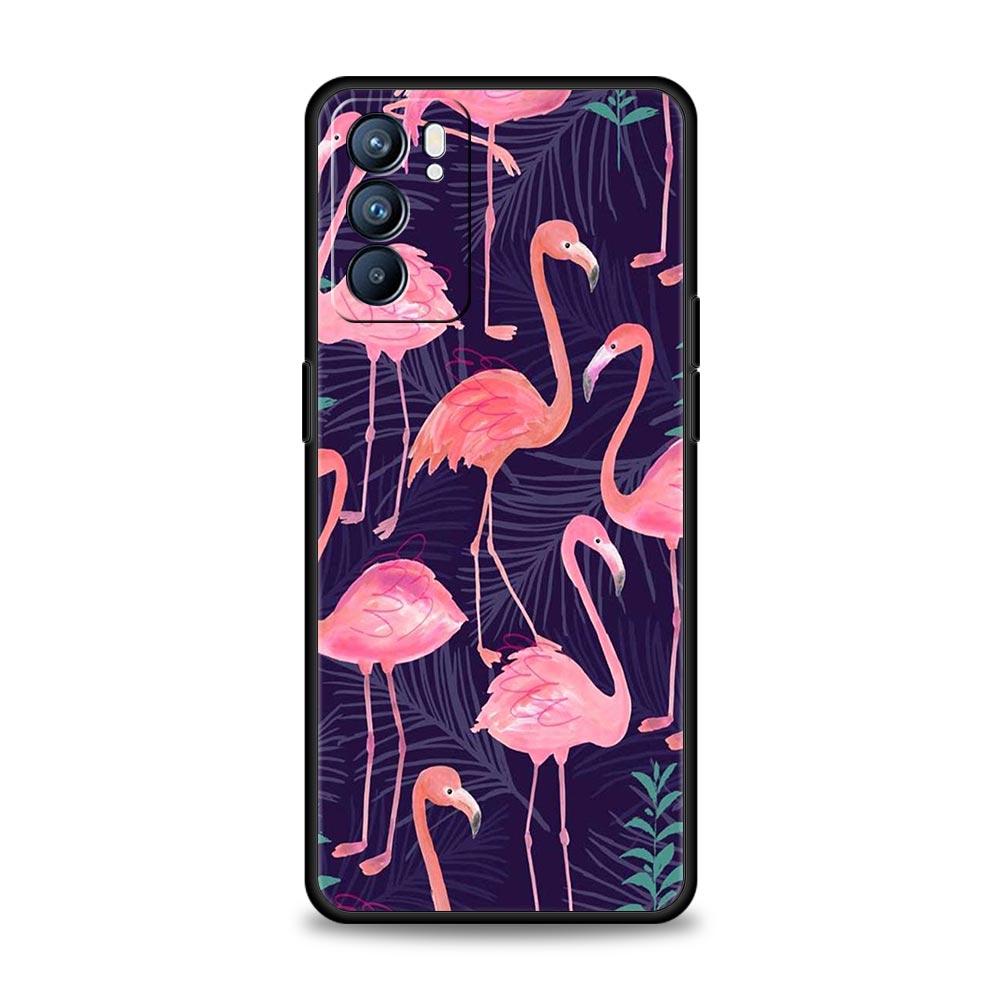 Милый Чехол для Телефона с Листьями Розовых Фламинго для Oppo Reno8 Reno7 Reno6 Pro A54 5G Find X6 X5 A53 A52 A9 A15 A95 A17 A16 A57 A31