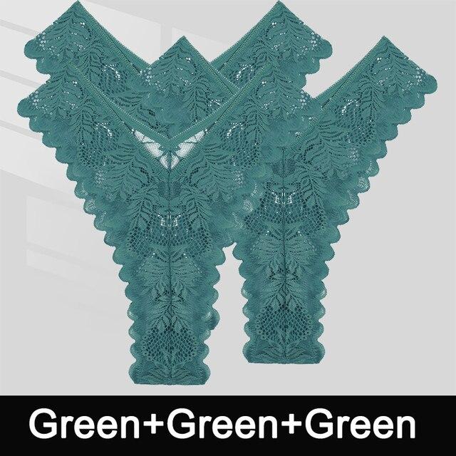 FINTOO 3PCS/Set Sexy V Waist Floral Lace Women Panties Perspective Underwear Thongs Brazilian Briefs Lingerie Comfort Female Underpants
