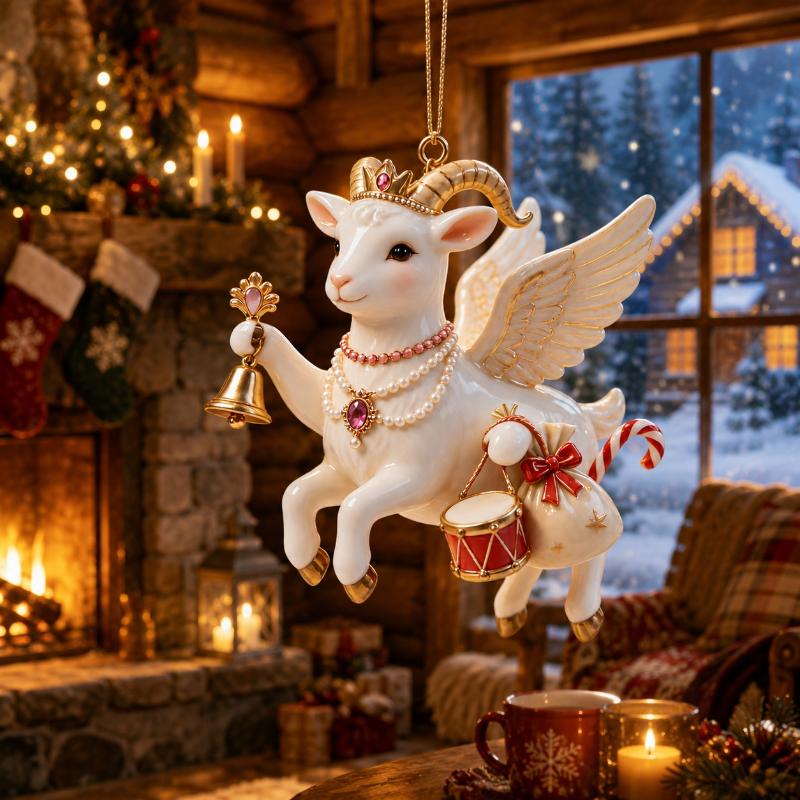 2D Acrylic Farm Goat Christmas Ornament Cute Sheep Hanging Pendant for Xmas Tree Home Holiday Decor Gift