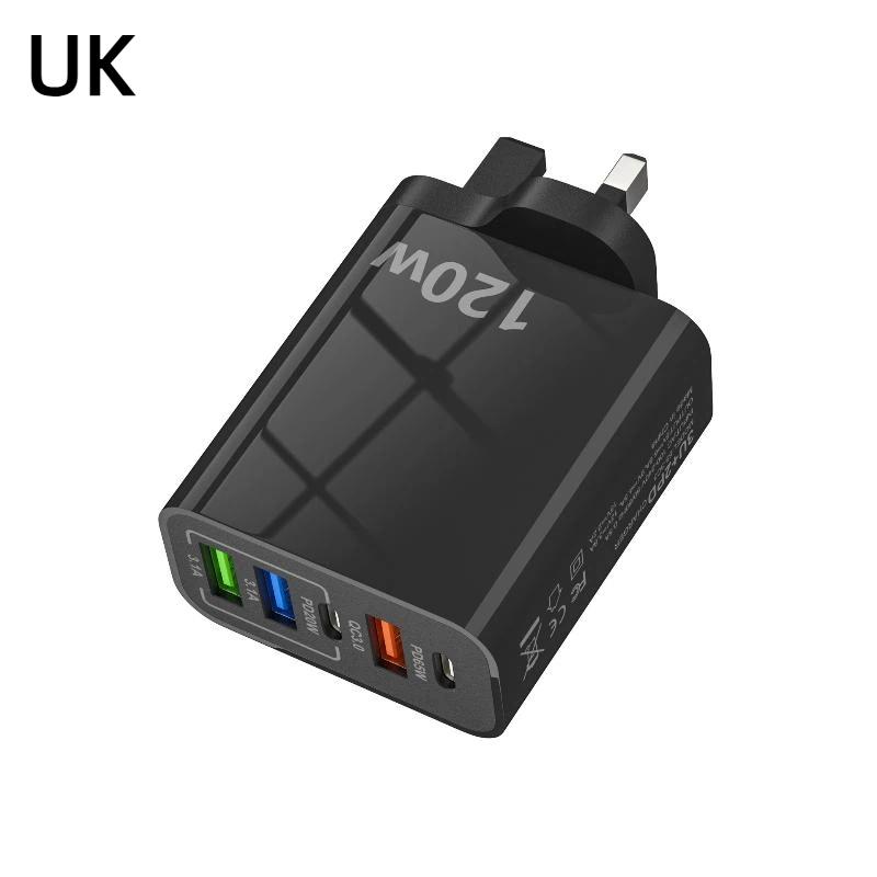 Быстрое настенное зарядное устройство 120 Вт с 3 портами USB QC3.0 и 2 портами быстрой зарядки PD для путешествий, дома, офиса, зарядки телефонов, планшетов, ноутбуков