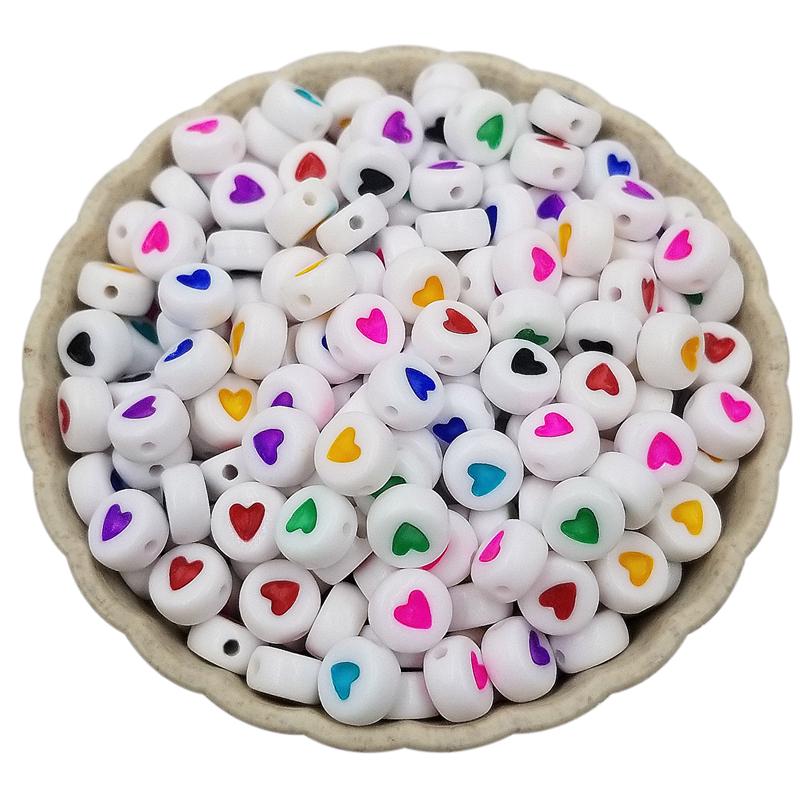 50 шт., 7 мм, белые бусины, разноцветные бусины в виде сердца любви, бусины для самостоятельного изготовления ювелирных изделий, принадлежности для рукоделия
