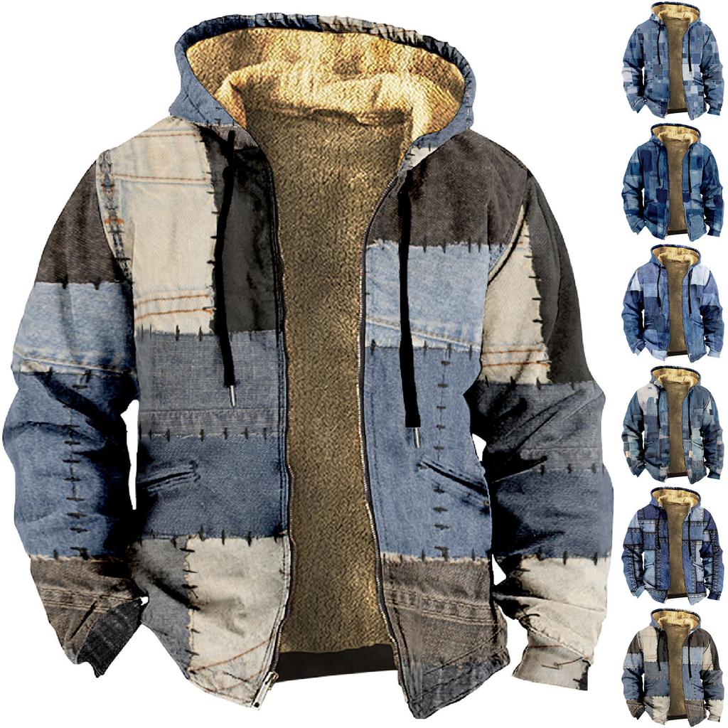 Мужская зимняя куртка-кардиган на молнии с флисовой курткой с принтом