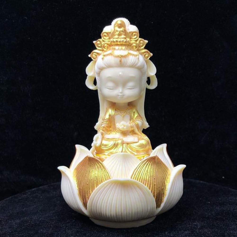Umora Miniature Kannon Bodhisattva Figurine, Decorative Statue for Protection from Evil, Feng Shui, Good Luck, and Praying, Coconut Fruit Kannon,
