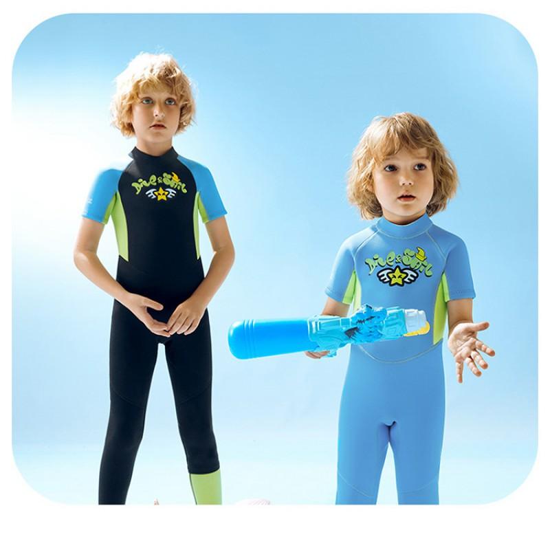 Kids 2.5mm Neoprene Short Sleeve Full Wetsuit Boys Warm Water Surfing Snorkeling Swimming Gear