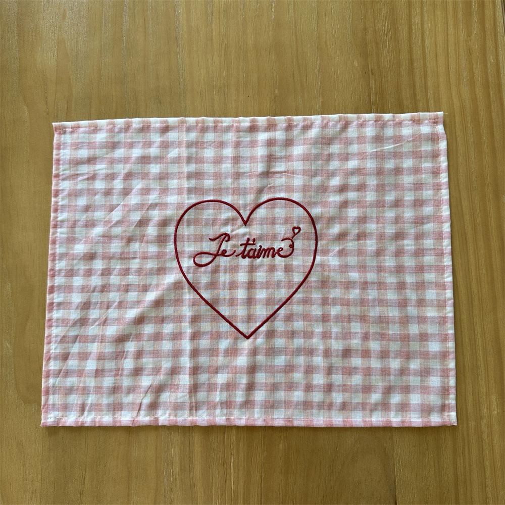 Square Heart Embroidered Placemats Elegant Background Cloth Durable Table Mat Restaurant