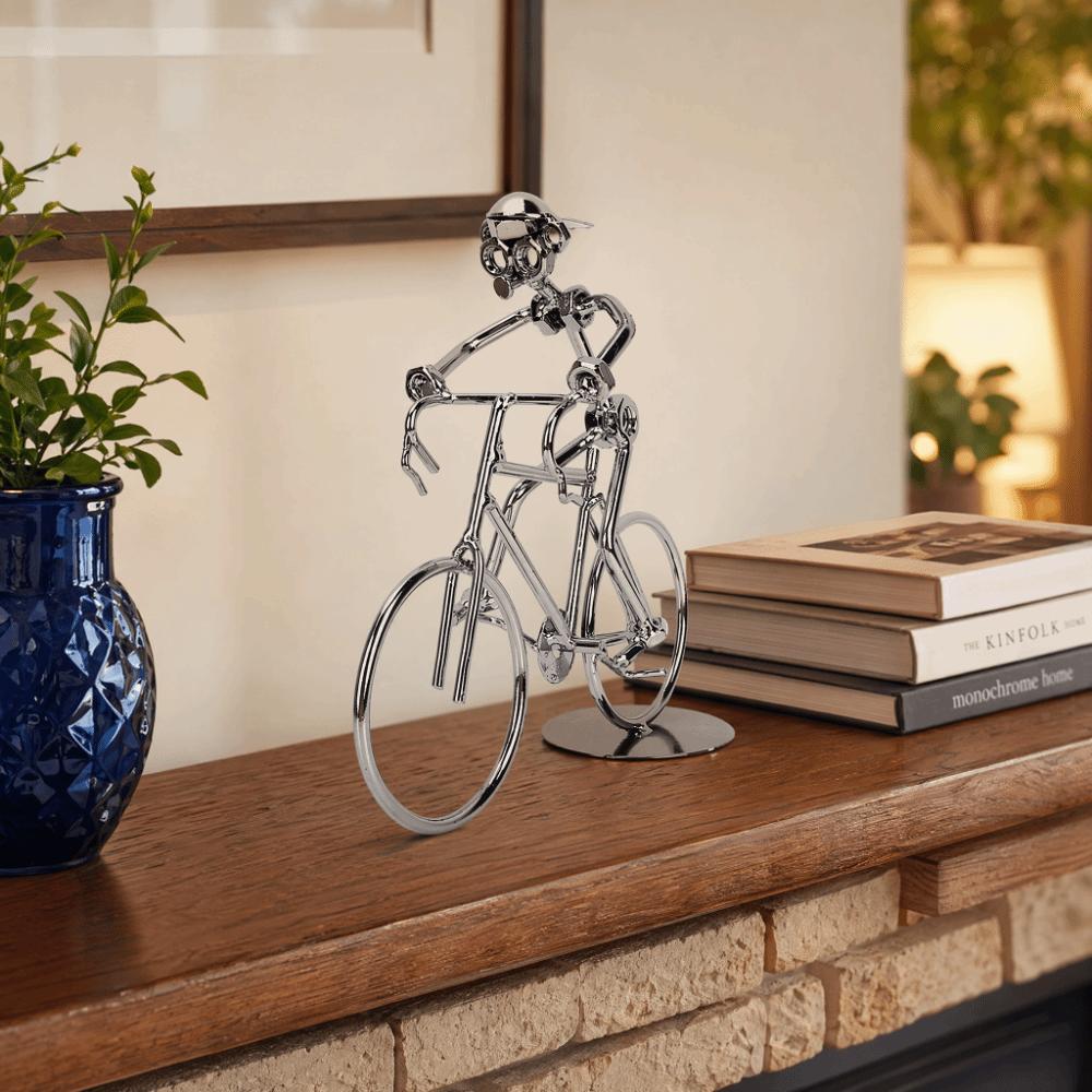 Art Sculpture Bicycle Rider Model Metal Construction Desktop Bicycle Decor For Home Office
