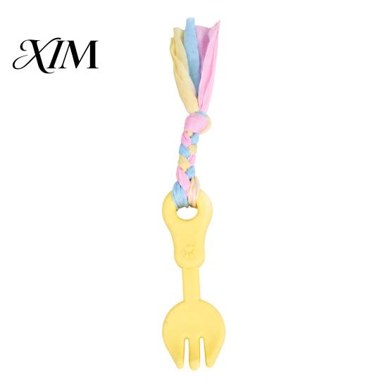 Safe Oral Care Pet Toys Molar Teeth Cleaning Fork Toy, Durable Woven Rope Training Macaron Energy Consuming Dog Colors Interactive TPR Chew