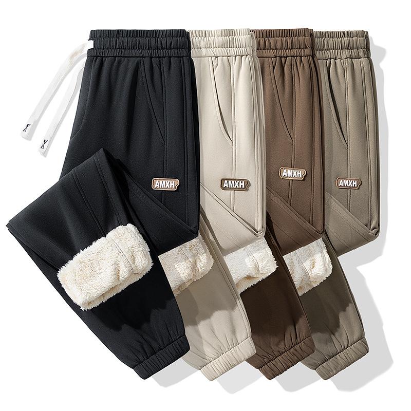 Мужские зимние штаны из овечьего флиса с добавлением флиса, теплые зимние спортивные штаны для мужчин