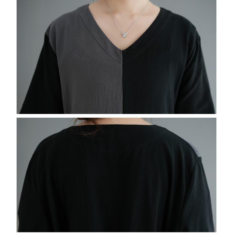 DIMANAF 2025 Новое Летнее Женское Платье Большого Размера Свободное Винтажное Платье Базовое с V-образным Вырезом Повседневное Длинное Платье Лен Макси