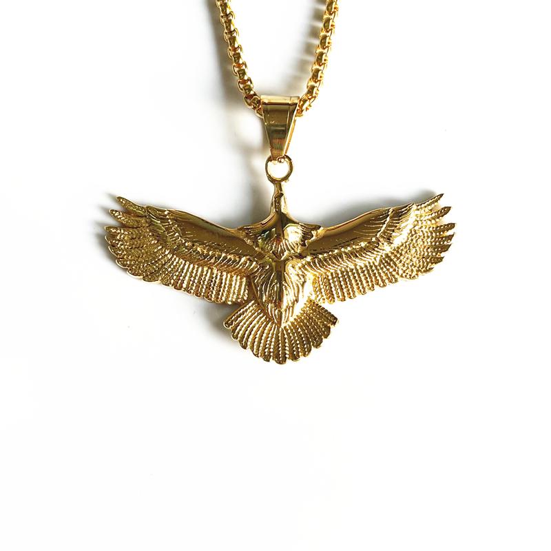 Gold Silver Color Vintage Animal Eagle Pendant Necklaces for Mens Statement Jewelry Stainless Steel Eagle Charm Bijoux