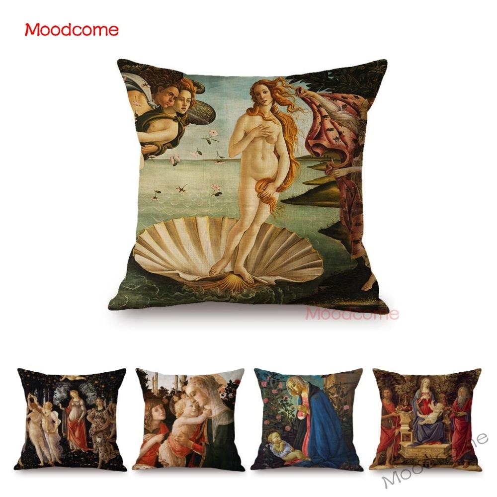 Сандро Боттичелли Флоренция Искусство Рождение Венеры Всемирно известная картина маслом Декоративная наволочка из хлопка и льна Чехол для дивана