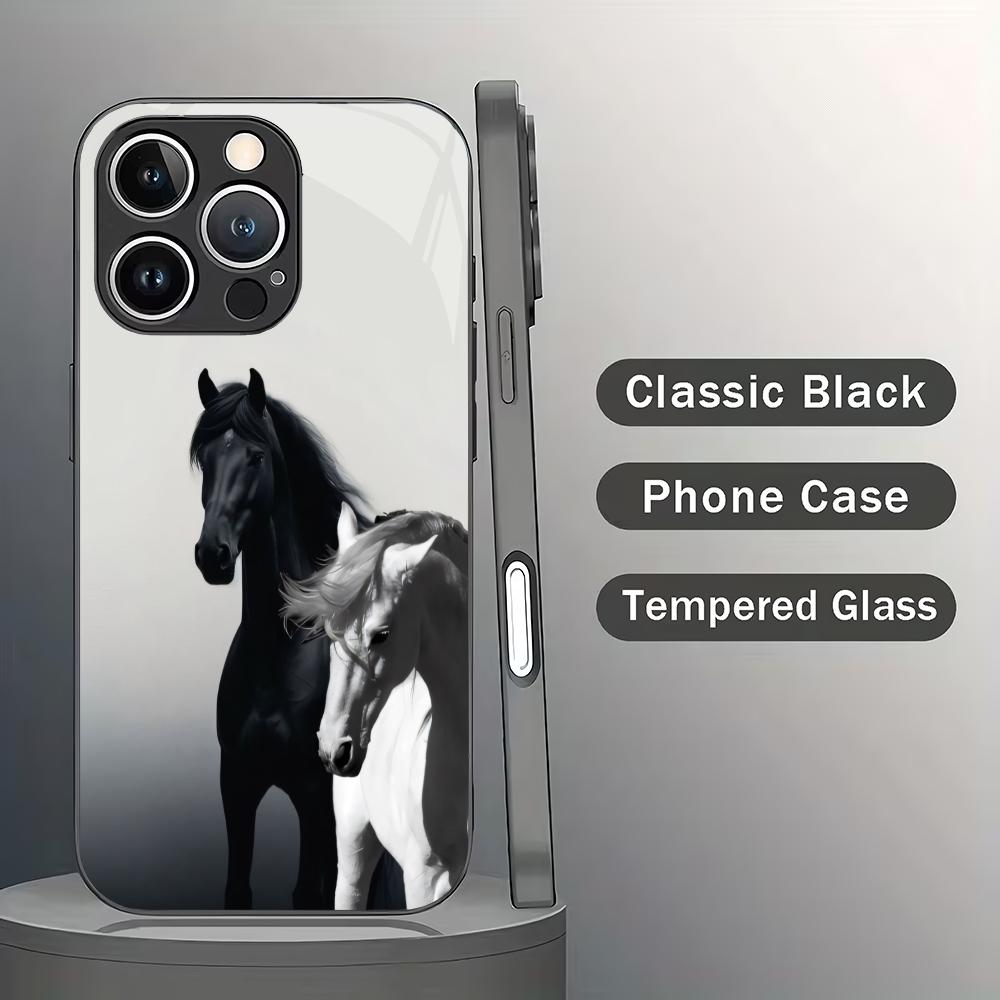 Закаленное стекло с рисунком лошади для телефона, подходит для iPhone 17 16 15 14 13 12 11 Pro/Max/Plus, противоударная задняя крышка