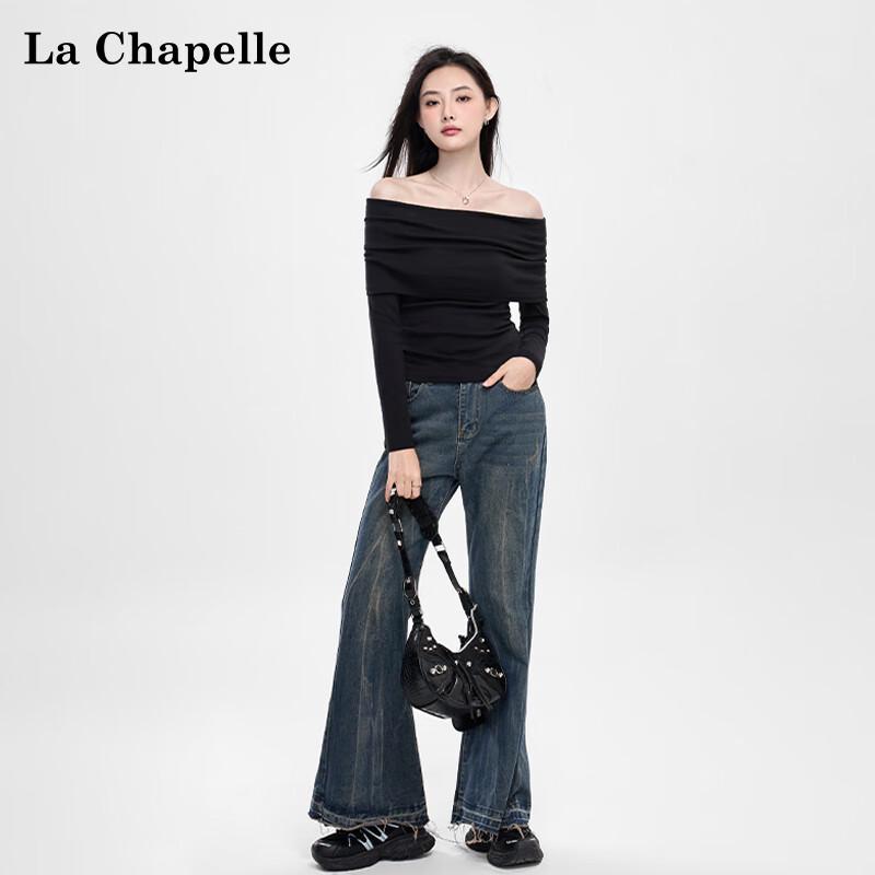 La Chapelle Women's Off-Shoulder Lapel Long-Sleeve Slim-Fit Top