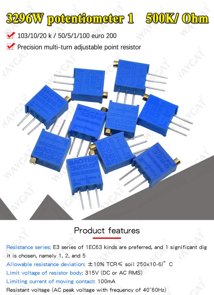 3296W 50 100 200 500 1K 2K 5K 10K 20K 50K 100K 200K 500K 1M Ом Многооборотный подстроечный резистор Высокоточный переменный резистор