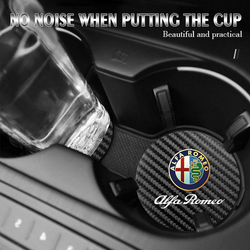 2026 Hot Alfa Romeo 2Pcs Leather Coaster Anti-noise Water Cup Pad Cushion For Alfa Romeo Giulietta Giulia GT 159 147 156 Mito Br