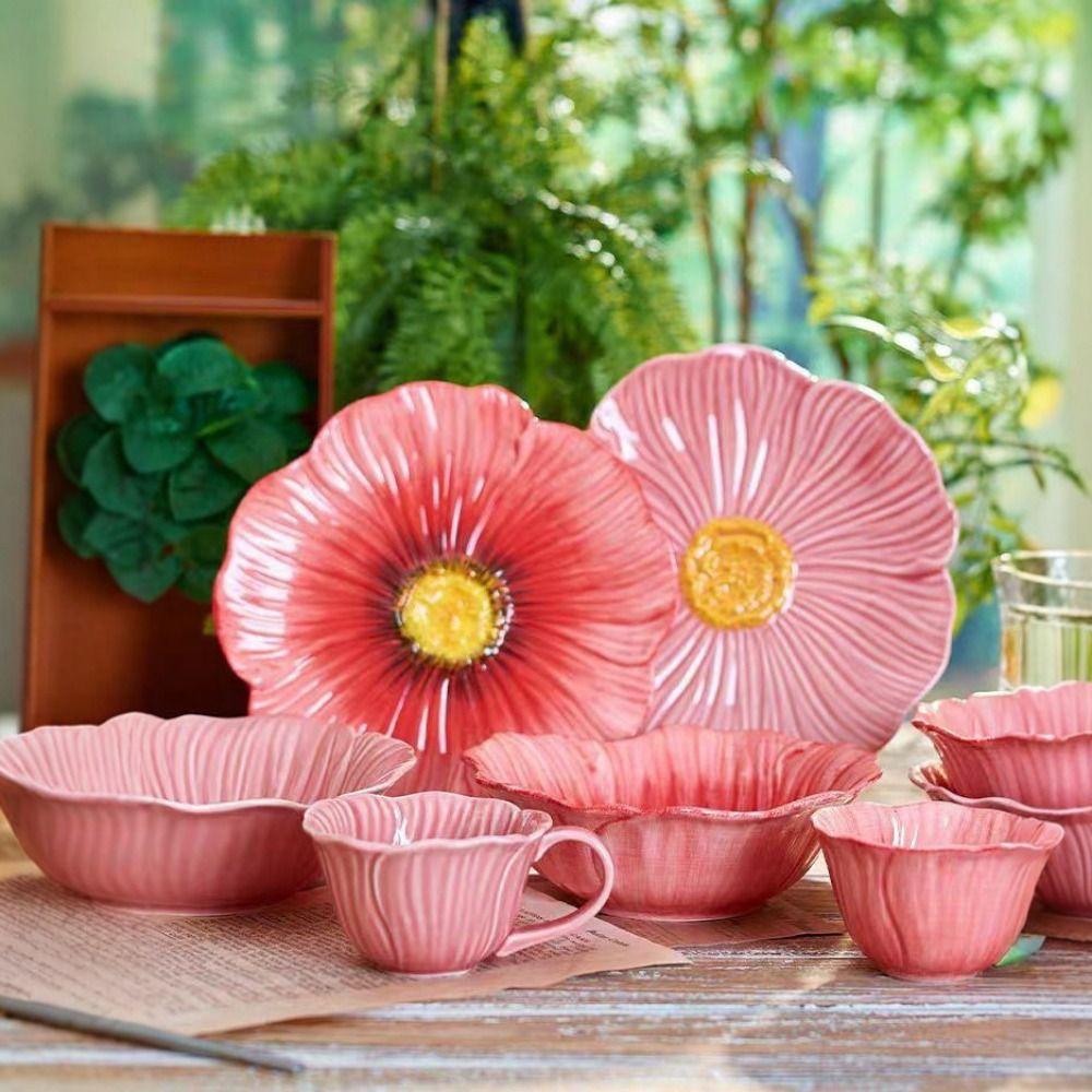 Household Ceramic Flower Plate Light Luxury Decorative Bowl Pastry Dish Soup Bowls Western Food