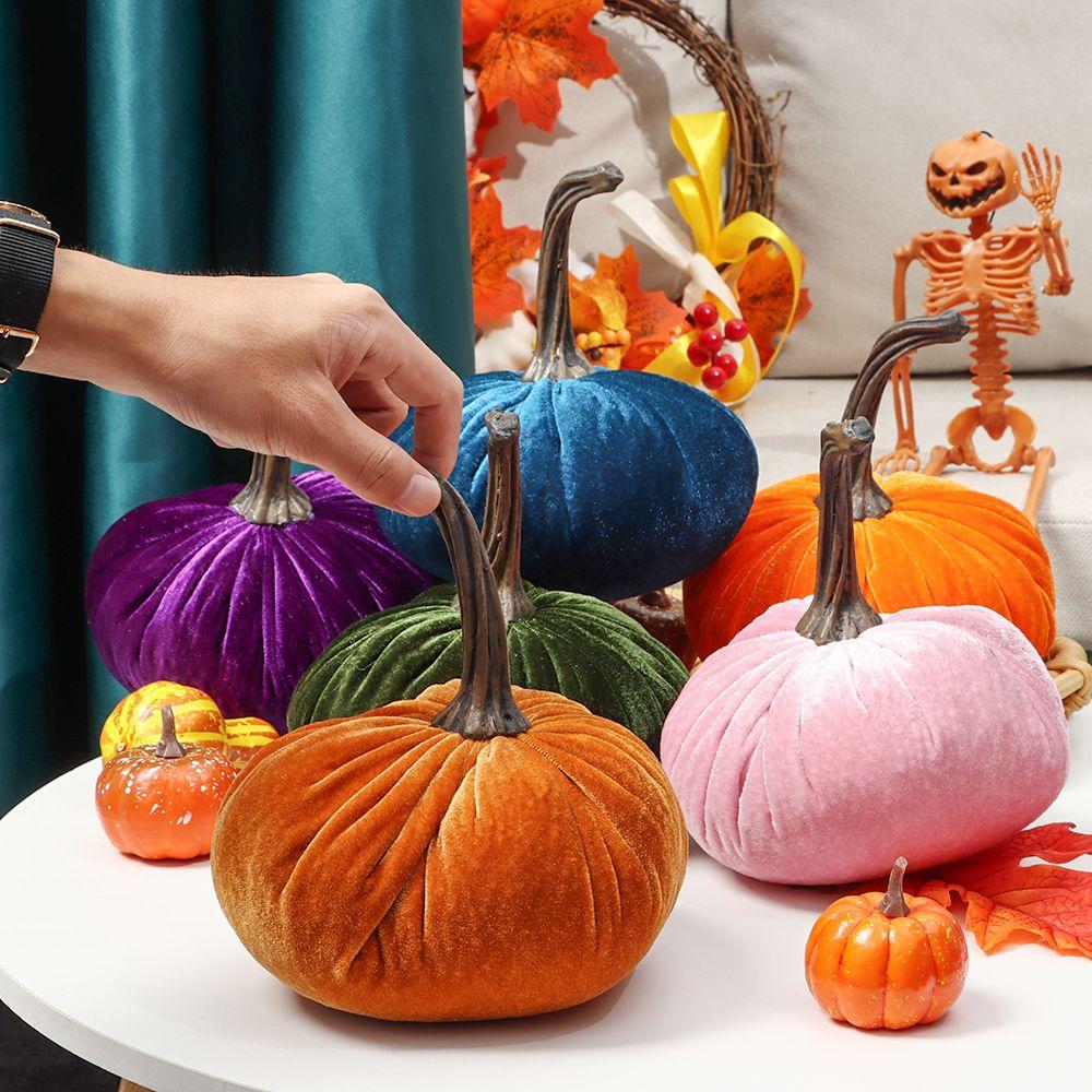 Artificial Halloween Handmade Soft Stuffed Pumpki Plush Throw Pillows Velvet Pillow Pumpkins Decor