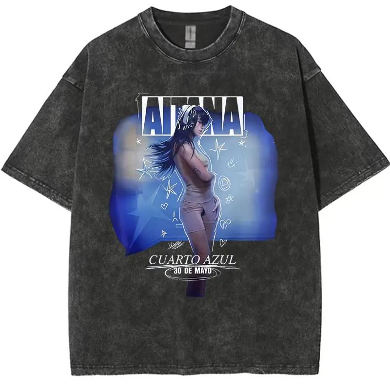 Trendy Hot Sale Singer Aitana Album Tour Merch Tee Mens Women High Quality Streetwear Pop Casual Style Vintage Washed Tshrit Y2k